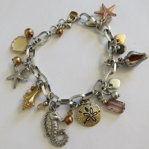 Brighton Cape Cod Tri-Tone Nautical Charm Bracelet Seahorse Starfish Shells
